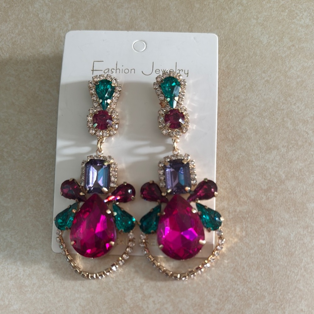 Fashion Jewelry Pink and Green Chandelier Earrings